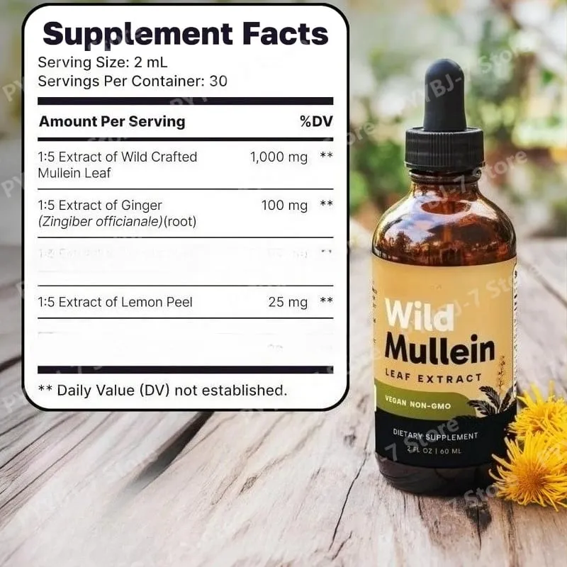 All Natural Mullein Drops with Ginger Lemon for Lung Cleanse and Detox Mullein Leaf Extract for Respiratory Lung Health