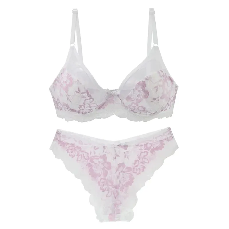 Mga Ultra-Thin Thick Bra Set 34/75 36/80 38/85 40/90 42/95 44/100 46/105 BCDE Cup Underwear Transparent Embroidery Lace Lingerie — image 5
