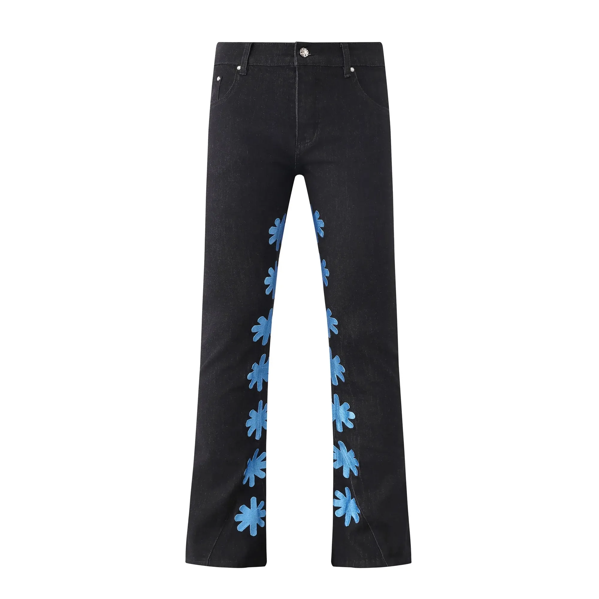 Men's Embroidered Floral Flare Jeans – Vintage Washed Distressed Y2K Hip Hop Streetwear Denim Pants