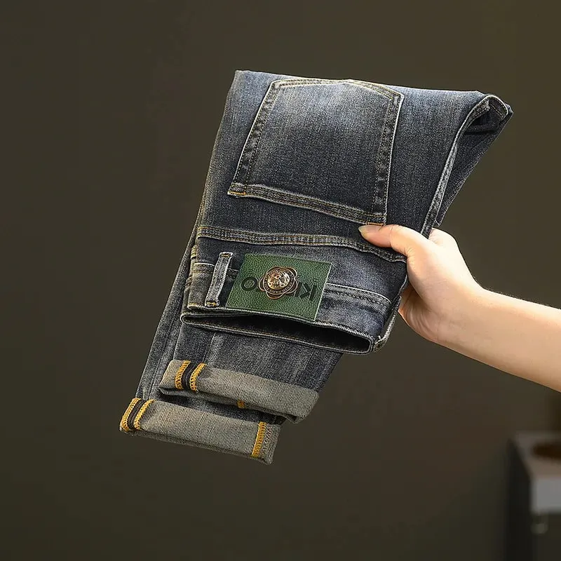 高階牛仔褲男款百搭水洗牛仔服飾時尚休閒抽筋春秋輕奢厚褲 — image 3
