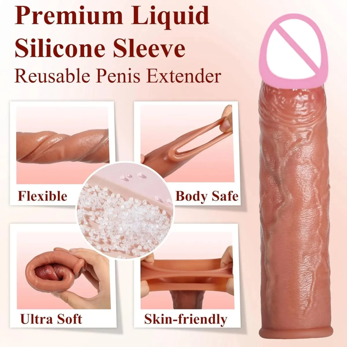 Preservativo realista de pênis de 8 polegadas, brinquedos sexuais para homens, preservativo de silicone reutilizável, extensor de pênis, casais masculinos, brinquedos adultos — image 4