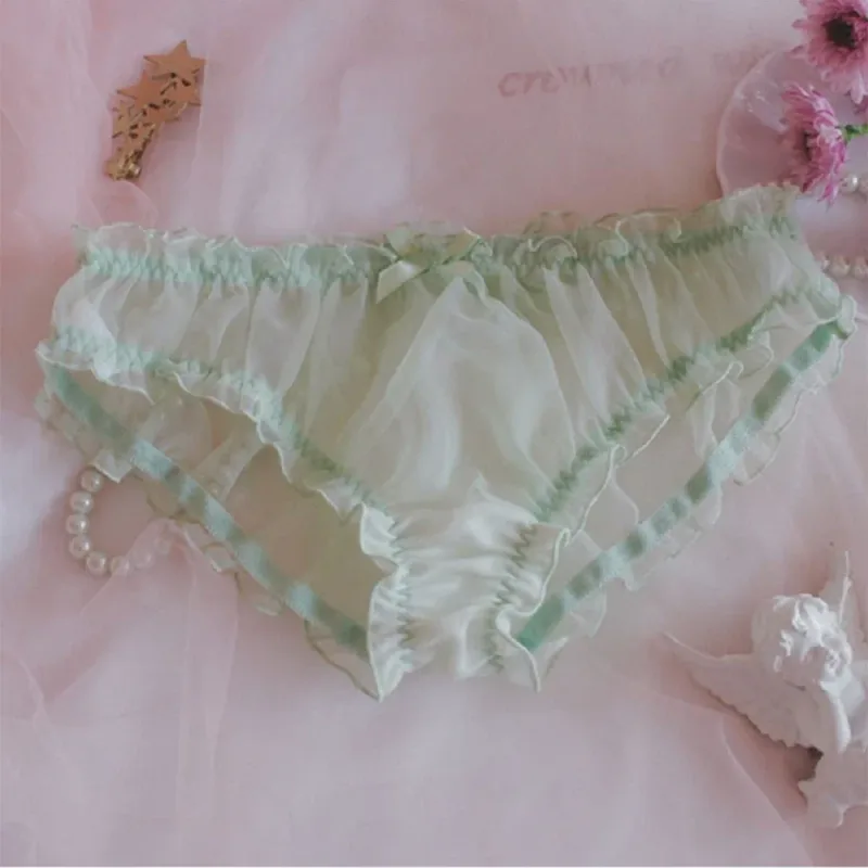 Homens Sissy Malha Chiffon Arco Floral Renda Bolsa Cueca Calcinha Biquíni Breve Calcinha Pura Transparente Sólida Cuecas Masculinas Shorts — image 21