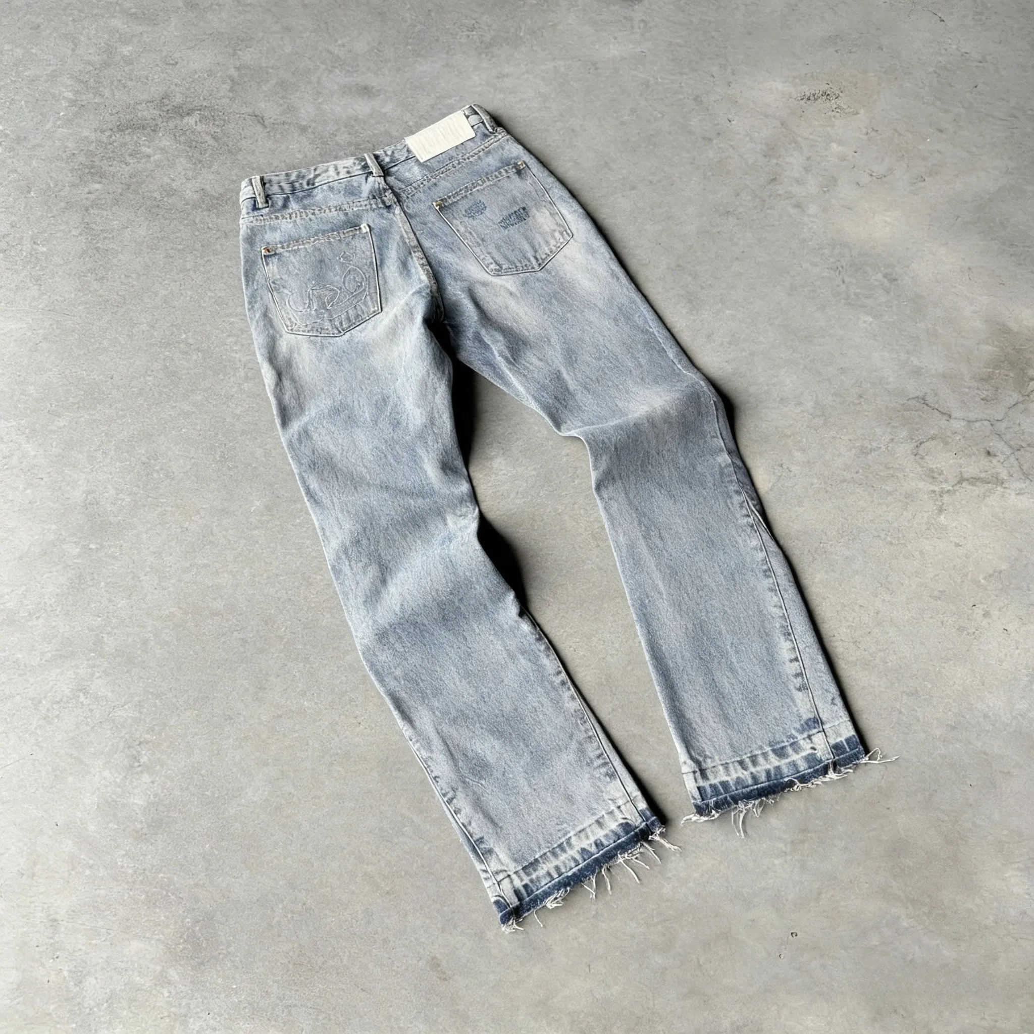Y2K Vintage Slim Fit Jeans Trendy Washed Men Women Harajuku Hip Hop Straight Leg Pants Gothic Fringed Casual Micro Flared Pants — image 7