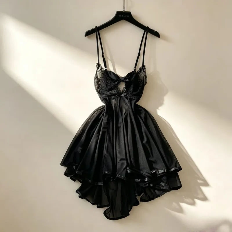 Woman Hotsweet Mini Dress V-Neck Strap Large Hem Dress Lace Trim Sexy Club Dating Party Comfortable Princess Pink Trend Y2K New
