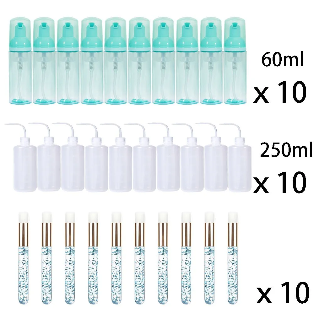 60ml 리필 가능 누출 방지 빈 폼 무스 펌프 병 래쉬 익스텐션 클렌징 키트 소프트 브러시 250ml 린스 병 미용 도구 — image 2