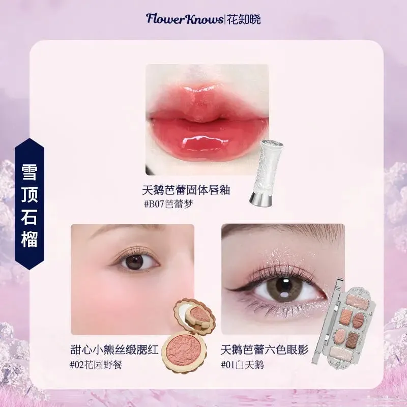 Flowerknows Complete Makeup Gift Set Long-Lasting Lip Glaze Blush & Shimmer Eyeshadow Palette All-in-One ชุดความงามของขวัญกล่อง
