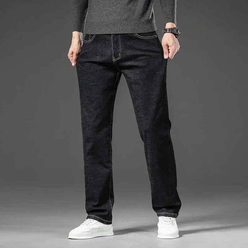 2025 Spring Autumn Men's Straight Jeans Denim Pants Classic Style Business Stretch Casual Trousers Malaking Sukat 40 42 44 46 — image 6