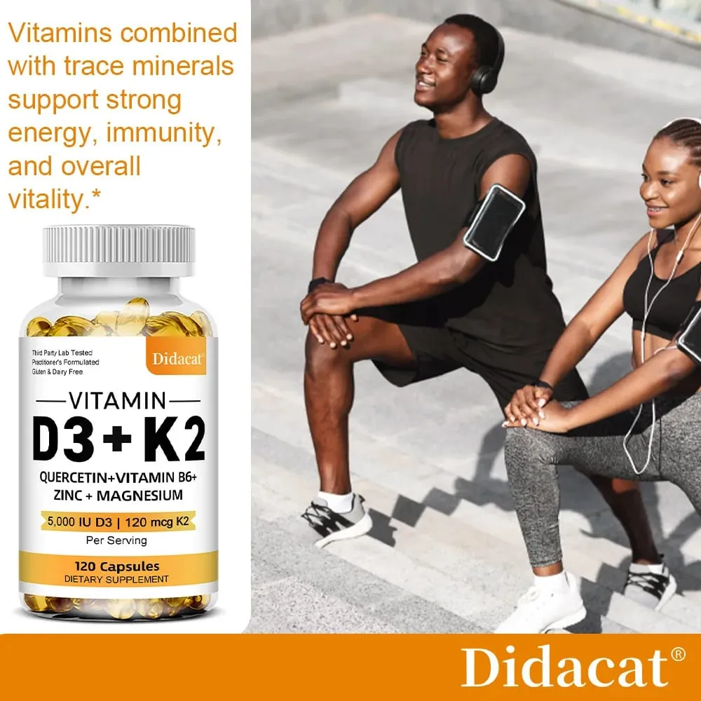 Suplemento dietético de vitamina D3 + K2 - Suporte à saúde óssea e cardíaca ajuda a regular o metabolismo do cálcio - 120 Cápsulas gelatinosas — image 2