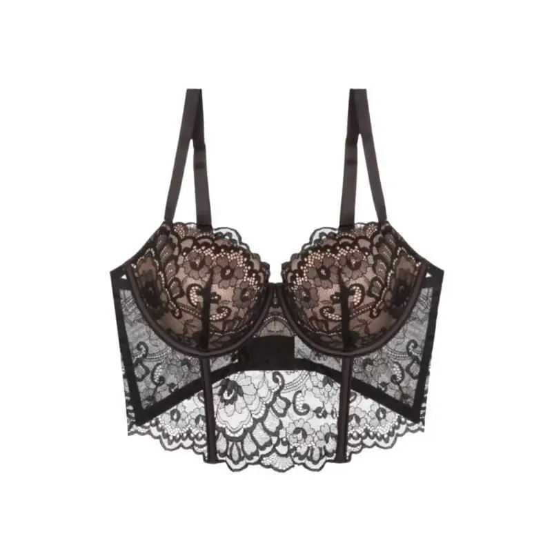 Sexiga kvinnor Fransk spets Fishbone BH Mjuk bygel 3/4 kopp Push Up Anti Sag Side Breast Shaper Comfort Daily Underkläder — image 6
