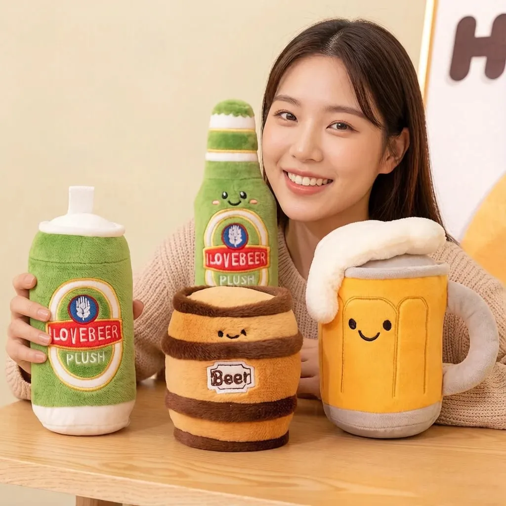 11~19cm Cute Beer Glass Bottle Drink Can Beer Barrel Plush Pillow Stuffed Kawaii Humanoid Plushie Party Prop Man Gift — image 2