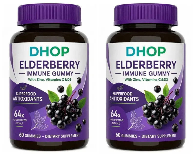 Black Elderberry Gummies 60pcs for Immune Support Sambucus Extract Zinc Vitamin C D3 for Adults Kids 2 Capsules Per Day — image 8