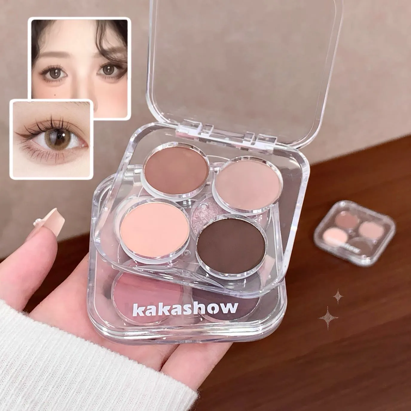 4 Color Eyeshadow Palette Shiny Peach Pink Eye Shadow Matte Milk Tea Eyes Makeup Palette Waterproof Glitter Shimmer Eye Cosmetic — image 4
