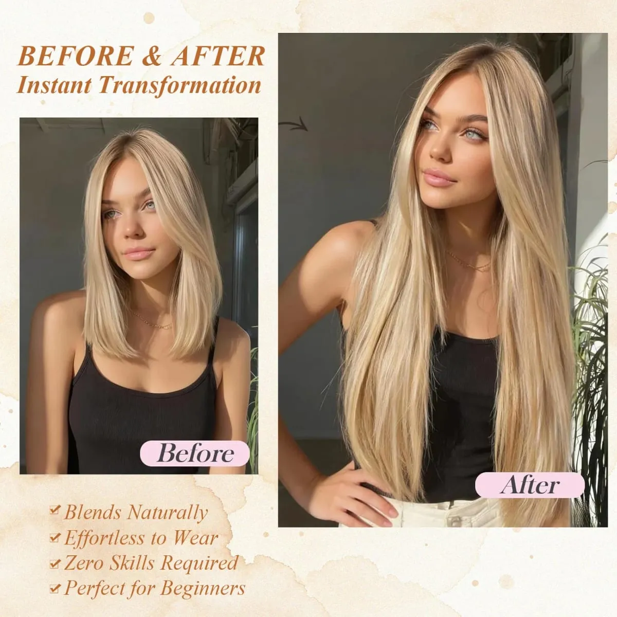 24 Inch Clip-in Hair Extensions 7 Pcs Long Straight Synthetic Hair Extensions Invisible Clip-ins Hairpieces for Women Daily