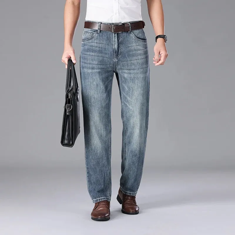 2026 Summer High Quality Brand Cloth Business Casual Men's Lightweight Straight Loose Jeans Classic Retro Thin Cotton Trousers — image 4