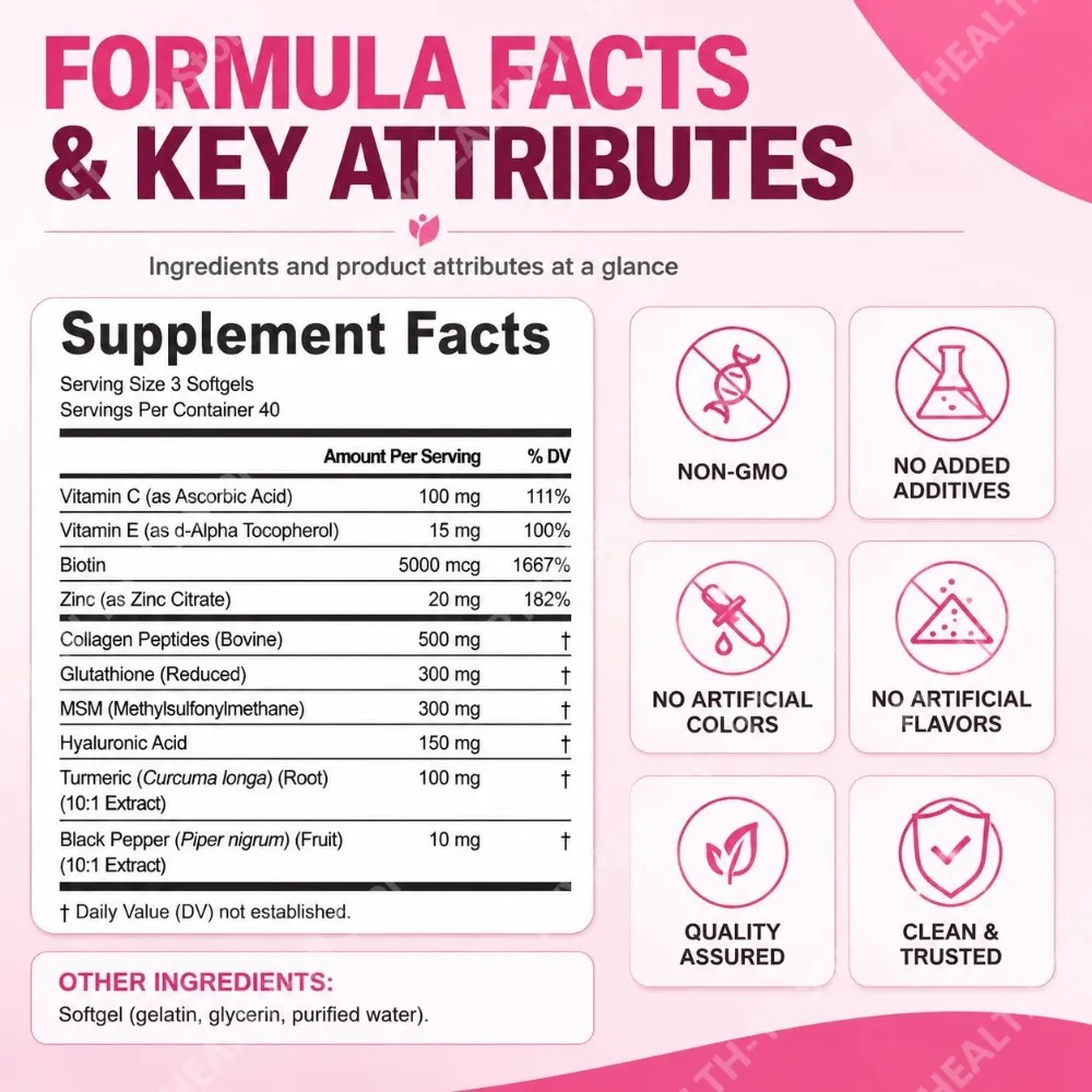 Itawel Collagen Glutathione Softgels Hyaluronic Acid Vitamins C E For Skin Hair Nails Radiance & Beauty Support Adult 120 Count