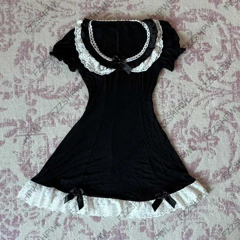 Y2K Dres Korean sweet style Subculture Lace Harajuku A-line skirt Rock Goth Streetwear Bowknot Frock Punk Spicy Girls Skirt Chic — image 1