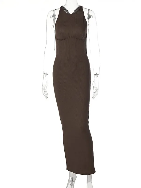 Hugcitar Ribbed Solid Hollow Out Backless Sleeveless Sexy Slit Mini Dress Bodycon 2025 Spring Women Outfits Elegant Party Y2K — image 7