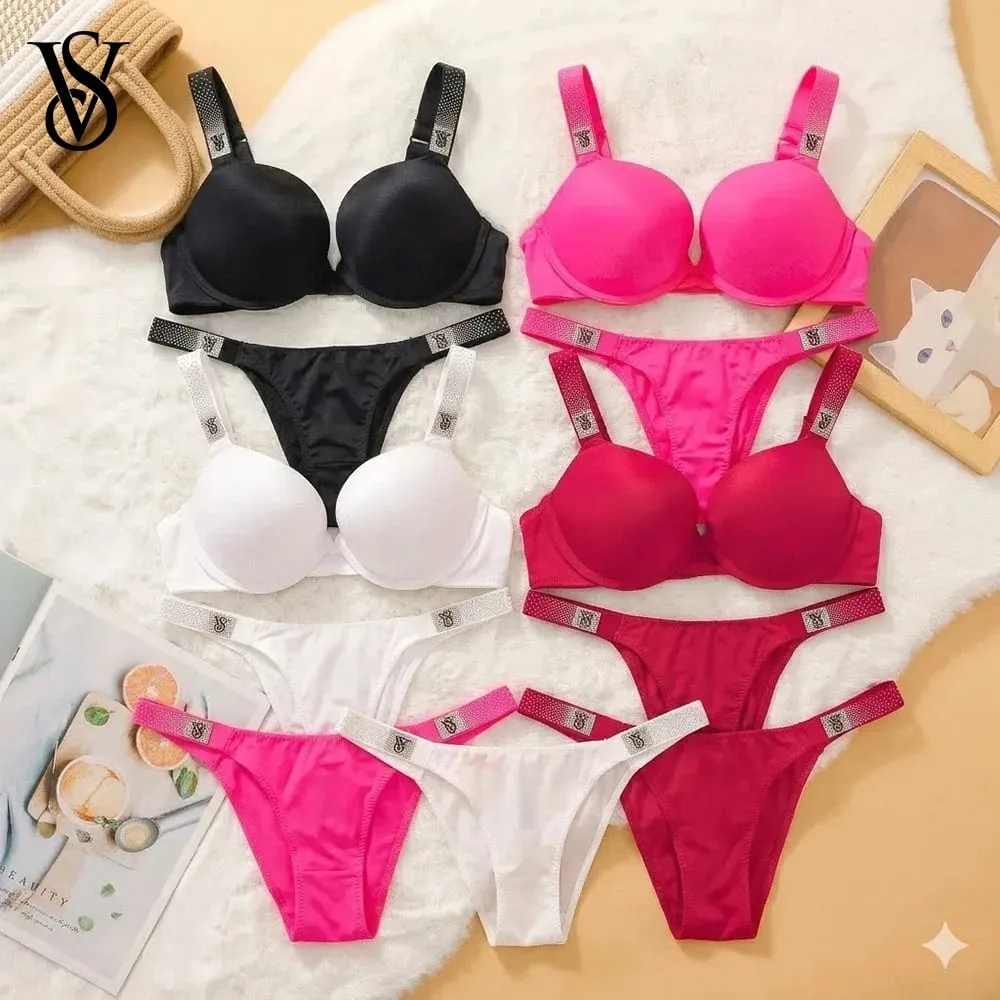 Victoria's Secret New Lingerie Underwired Sleepwear Plus Size Women Adjustable Straps Fashion Lace Push Up Bra Panty Set Sexy — image 1
