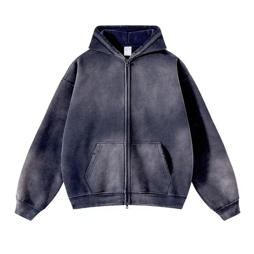 Moletom com capuz masculino com zíper, tie-dye lavado, cardigan duplo grande, solto, plus, gradiente de pelúcia, pulôveres com capuz para inverno — image 10