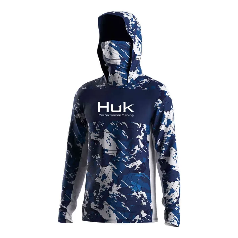 Camisa de pesca moletom com capuz para pesca uv roupas com capuz camisa de pesca roupas masculinas com capuz topo azul-verde — image 17