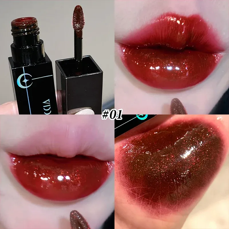 8 Warna Berkilauan Berair Lip Gloss Diamond Pearlescent Metallic Gincu Tahan Lama Melembapkan Tidak Melekit Mekap Parti Halloween
