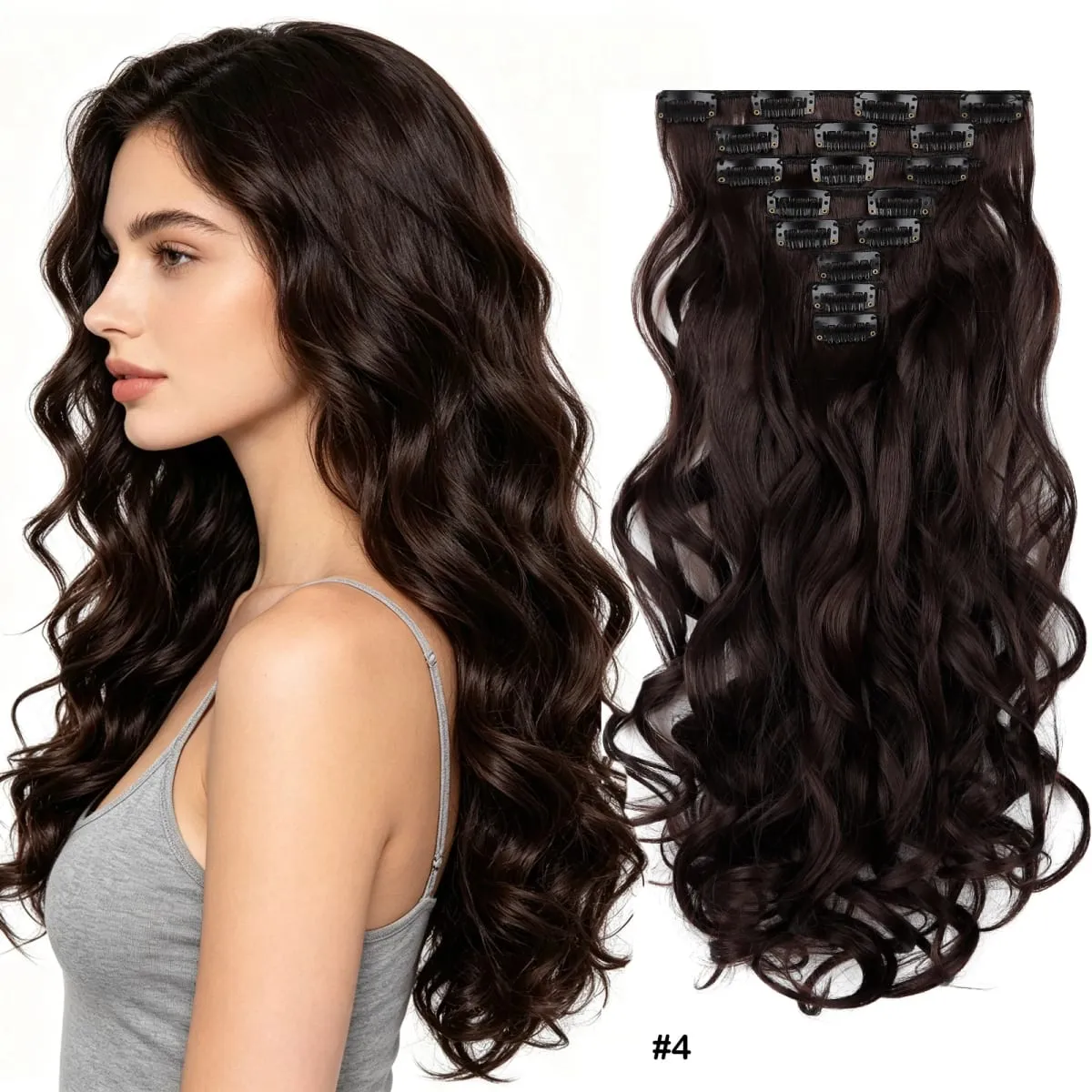 8Pcs Wavy Clip-In Hair Extensions Set 17Clips Matte Synthetic Full Head Hairpiece for Women Easy to Install