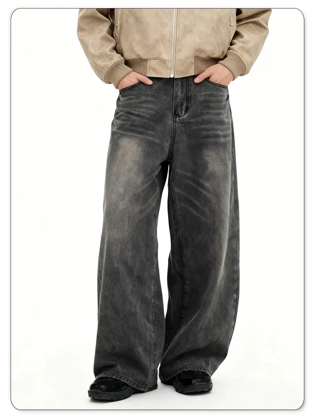Men's American Retro Gray Baggy Wide Leg Jeans Daily Business Casual Loose Straight Leg Denim Pants Four Seasons Men's Clothes — image 8