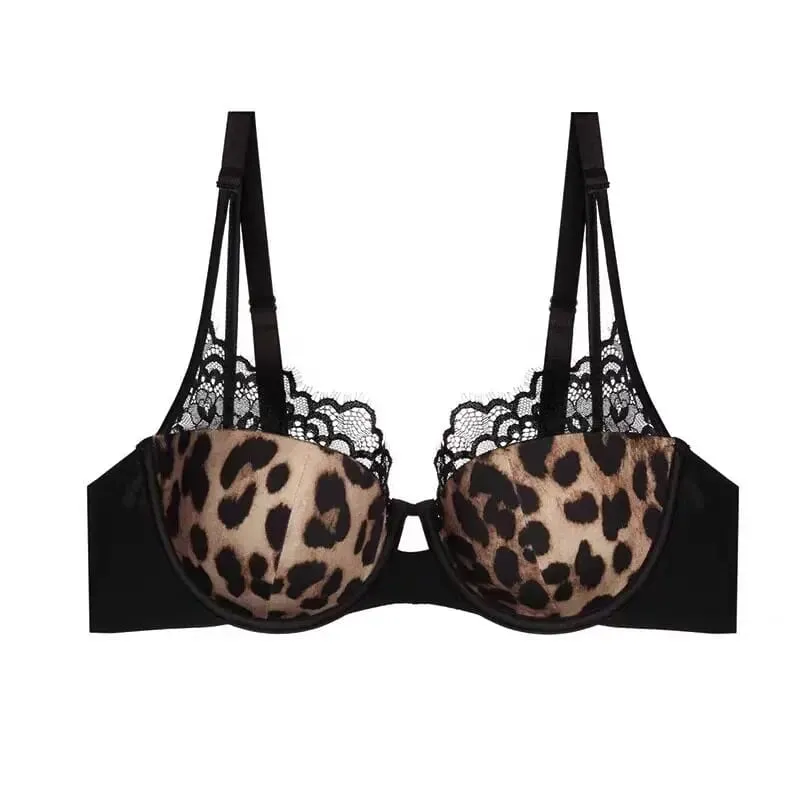 Ladies Leopard Print Thin Cup Push Up Bra Set Anti Sagging Soft Underwire Side Fat Control New Arrival Delicate Underwear — image 4