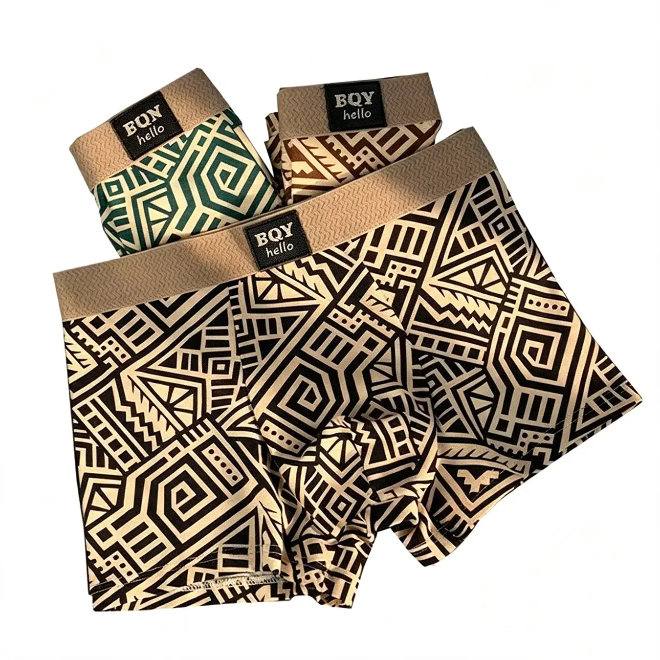 Atmungsaktive, bequeme Unterwäsche für Herren im amerikanischen Stil, personalisierte Boxershorts, bedruckt, trendige, ethnische Retro-Quadrat-Unterhose