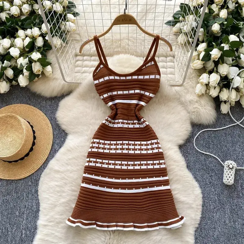 YuooMuoo Chic Fashion A-line Short Women Dress Ins Hot Y2K Geometric Knitted Summer Dress Streetwear Korean Lady Party Vestidos — image 4