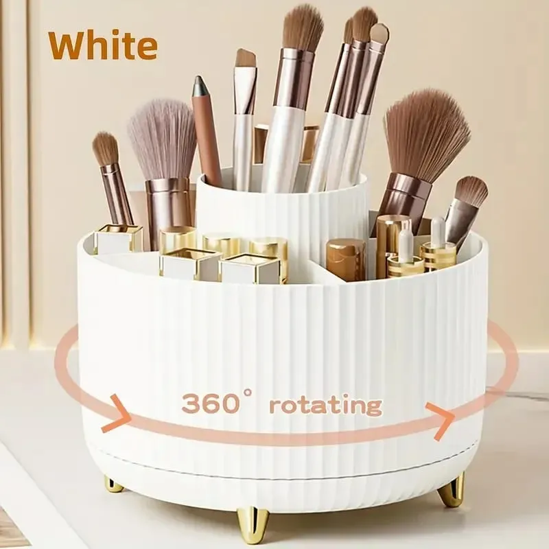 360° Rotating 5 Slot Makeup Brushes Holder Organizer Multi-Functional Desk Storage Cosmetics Storage for Vanity Desktop Bathroom — image 11