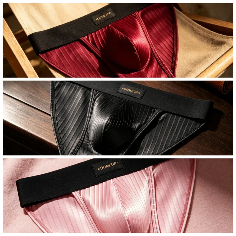 Cuecas masculinas listradas brilhantes triangulares, cuecas frontais com protuberância, sexy, cintura baixa, slim fit, cuecas diárias masculinas dp915 — image 23
