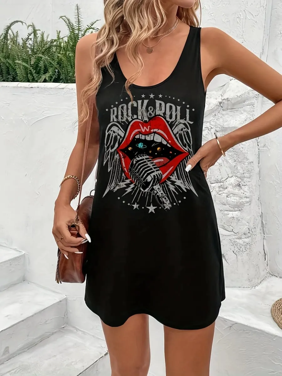 Mulheres verão sem mangas vestido regata sexy feminino verão solto sem mangas curto mini vestido com impressão preta — image 3