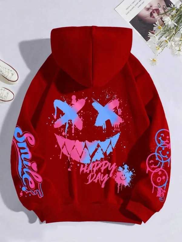 Novo outono masculino personalizado rosto sorridente impressão confortável respirável moletom com capuz ao ar livre moda de rua com capuz sweatshi — image 5