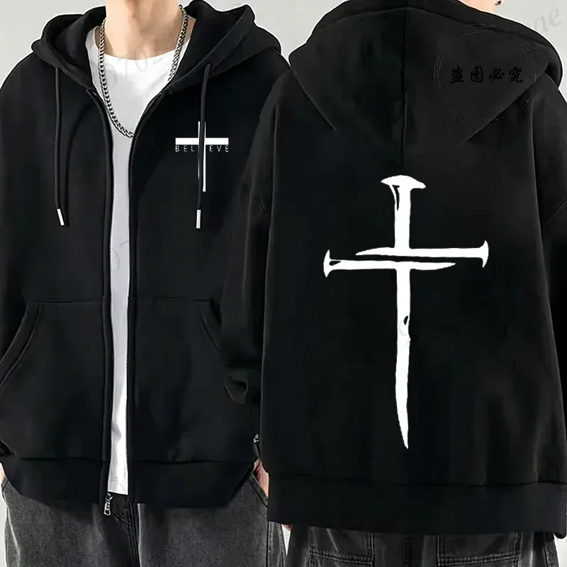 New Fashion Zipper Hoodies Christ Jesus Cross Print Men Hoodies Sweatshirts Fleece Hip Hop Street Hoodie Zip Up Sweatshirts Top — image 16