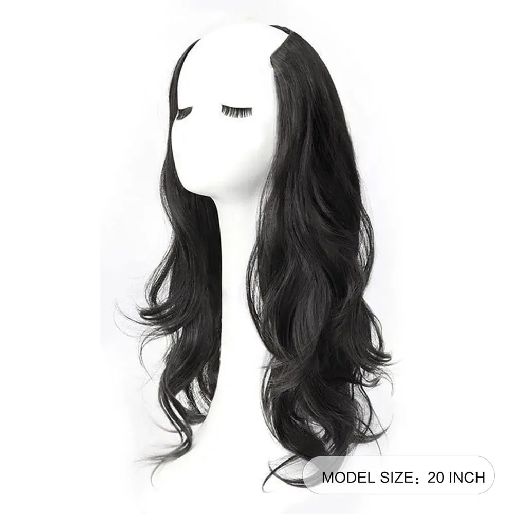20Inch Synthetic Long Curly Hair Extension 4 Clips V-shape Natural Brown Black Hairpiece for Women — image 7