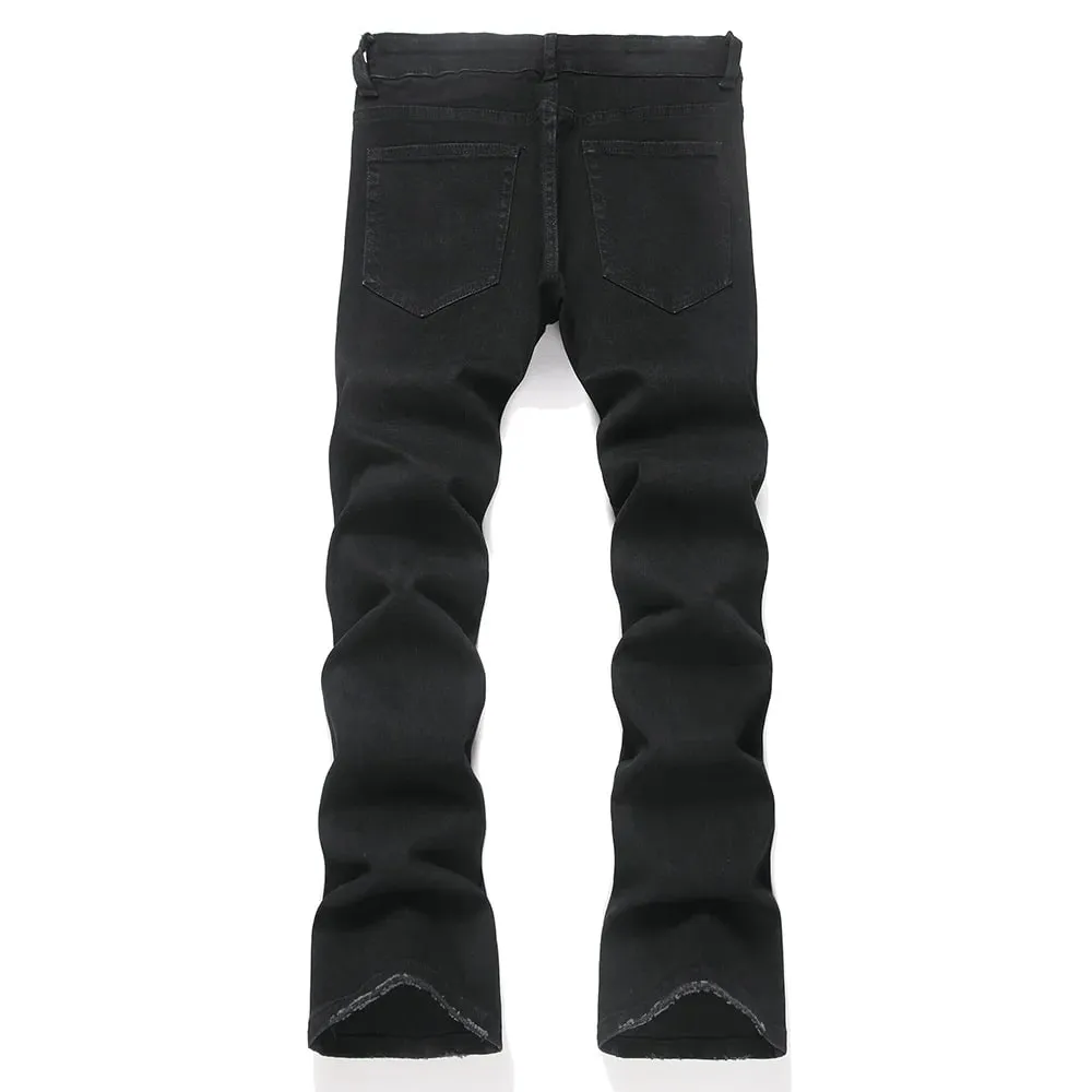 Men Skull Stretch Denim Jeans Punk Black Slim Boot Cut Pants Streetwear Devil Embroidery Patch Flared Trousers — image 2