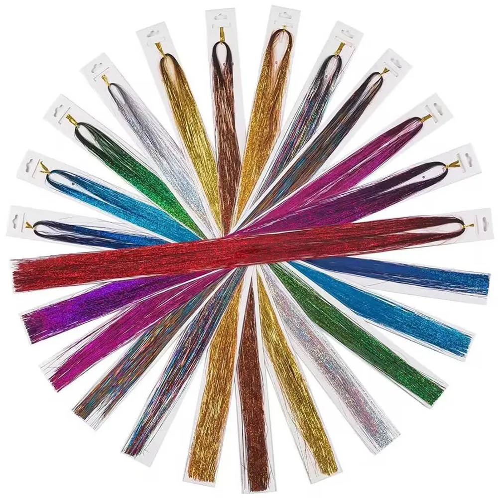 6Pcs/set Sparkle Shiny Hair Tinsel Hair Extensions Dazzles Women Hippie for Braiding Headdress Hair Braiding Tools Long 60cm — image 3