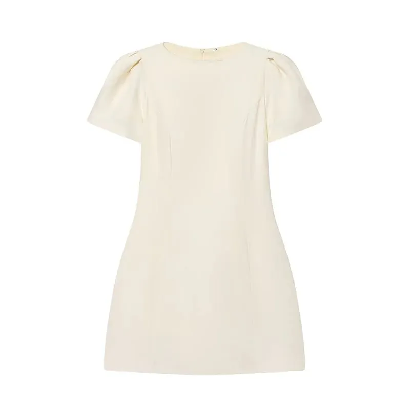 2026 Pleated Short Dresses for Women Yellow Holiday Women's Dresses Elegant Party Dresses Woman Short Sleeve Formal Dress