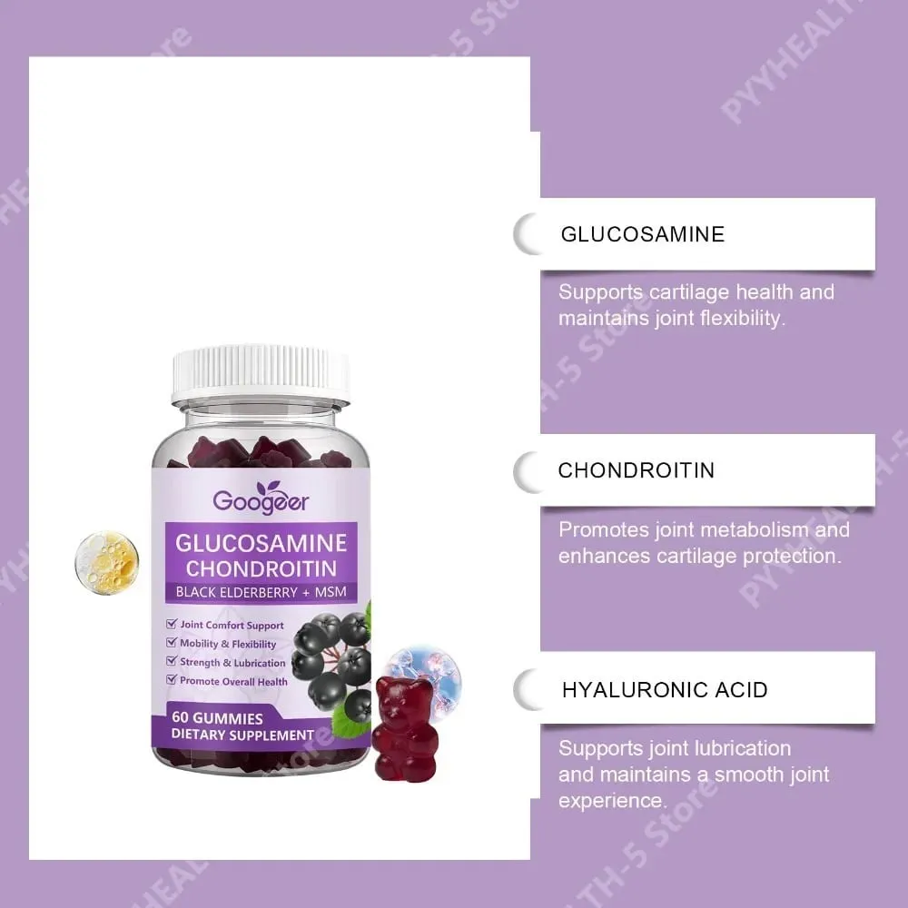 Googeer Joint Support Gummies 60 Count Glucosamine Hydrochloride Chondroitin Sulfate MSM with Hyaluronic Acid for Cartilage — image 4