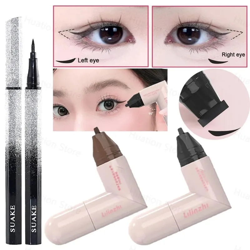 Sello delineador de ojos giratorio DIY, delineador de ojos de doble punta integrado en negro y marrón, plantilla de ala, bolígrafo líquido de larga duración resistente al agua y a prueba de manchas — image 2