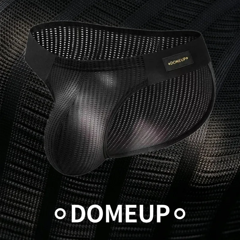 Men Vertical Stripe Mesh Bikini Briefs 3D Pouch Underwear Low Waist Elastic Waistband Breathable Male Panties DP911