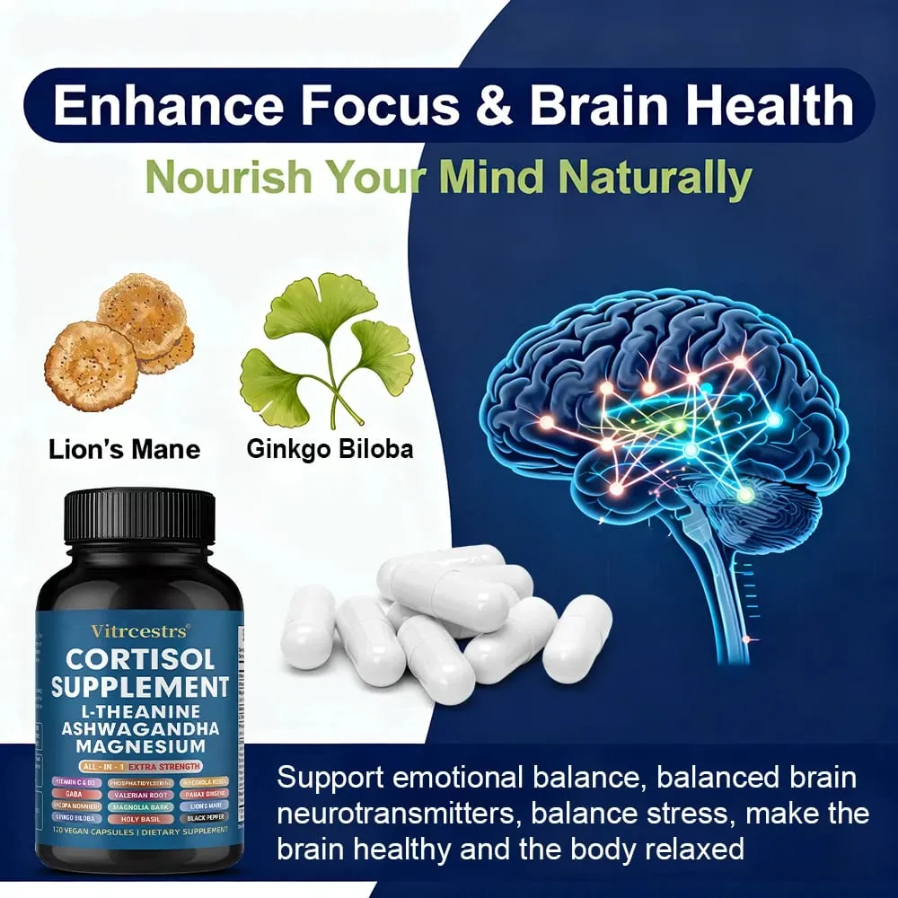 Cortisol Support Supplement - Magnesium Supports Stress Relief Calm Mood Relaxation Restful Sleep Focus & Adrenal Health — image 3