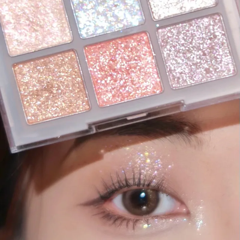 9-Color Glitter Eyeshadow Palette Earth Color Pearlescent Eye Shadow Shimmer Highlights Sparkling Sequin Champagne Eyes Makeup — image 4