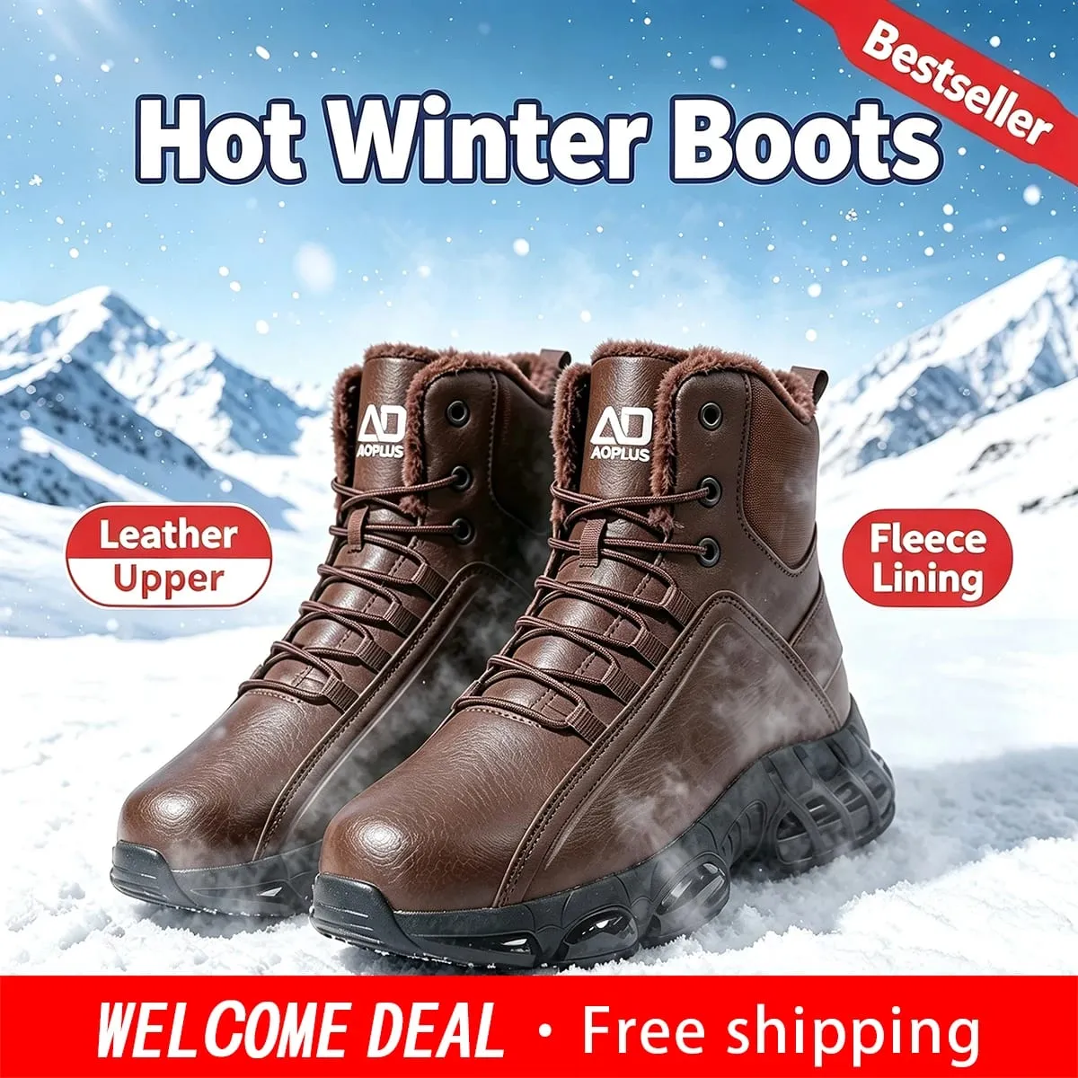 Men Autumn Winter High‑Top Fleece‑Lined Snow Boots Warm Casual Sneakers Non‑Slip Outsole for Hiking Outdoor Snow‑Day Activities — image 1