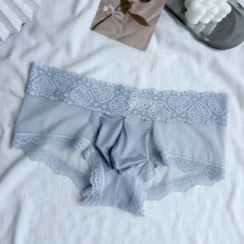 Panlalaking Ice Silk Lace Trim Manipis na Seamless Brief Makintab na 3D Pouch Magaan na Panloob na Panty Kumportable Araw-araw na Lingerie — image 13