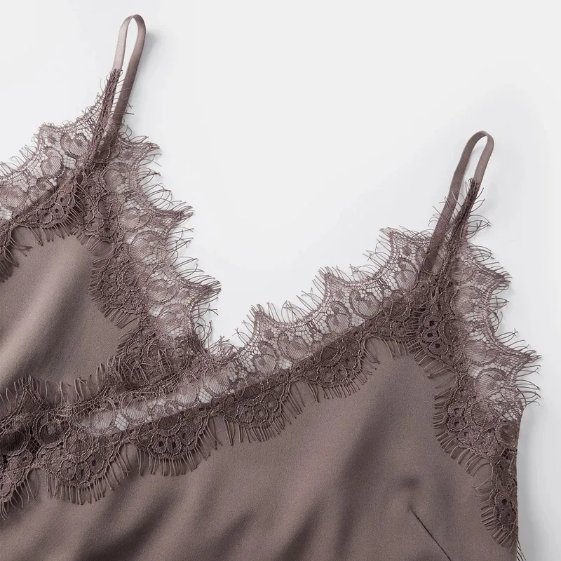 y2k Coquette Satin Lace Cami Tops Silky Lace Trim Patchwork Spaghetti Strap Low Cut Asymmetrical Camisole Women Sexy Slip Tanks — image 6