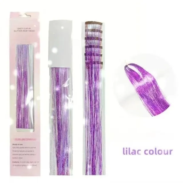 6Pcs Hair Tinsel Clip in Hair Extensions 20 Inch Synthetic Colorful Shiny Sparkle Glitter Tinsel Hair for Women Girls Cosplay — image 10