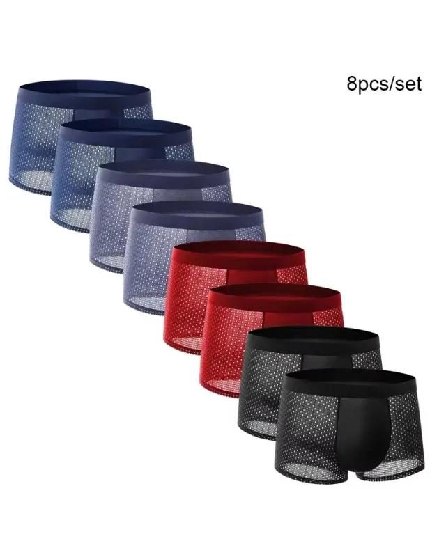 8 pçs/set roupa interior masculina malha de seda gelo calcinha respirável traceless moda calcinha masculina cor sólida boxer shorts