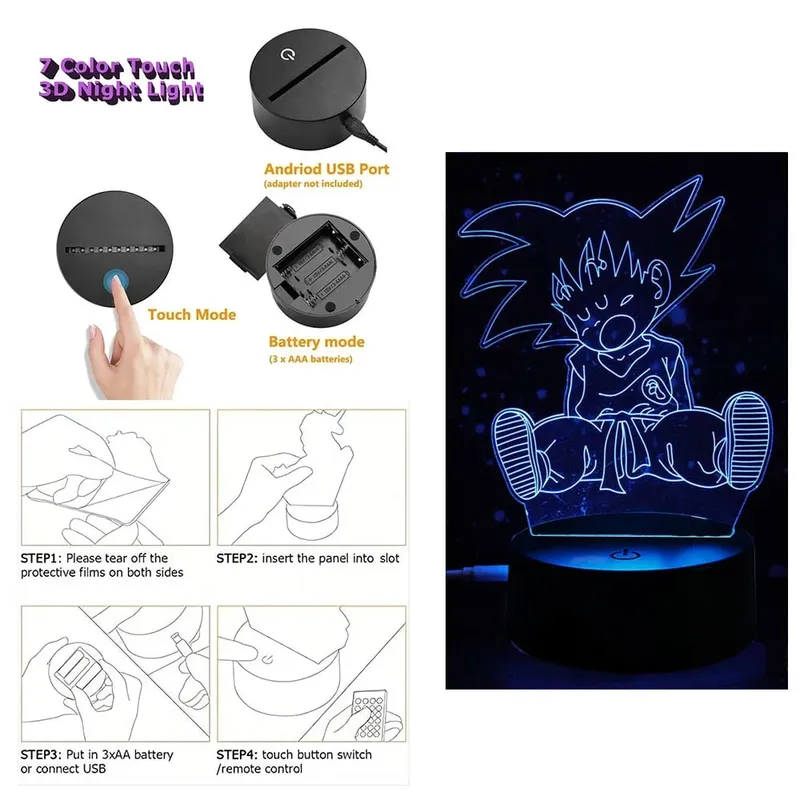 Dragon Ball Z Anime Figures Goku Vegeta Gohan Broly 3D Lamp PVC Action Figures Toys for Children Trunks Buu Super Saiyan Gifts — image 14